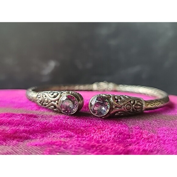 Sterling Silver 925 Mystic Topaz Hinged Bangle Bracelet Scroll Design Vintage - Picture 2 of 10